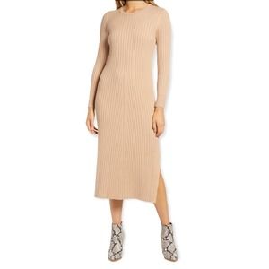 WAYF x BFF Hollie Long Sleeve Sweater Dress. Tan. Size M